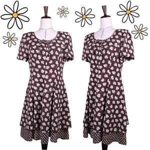 90s Y2K Babydoll Dress Twee Mesh Floral Sheer Whimsy Grunge Fairy Fit & Flare 8